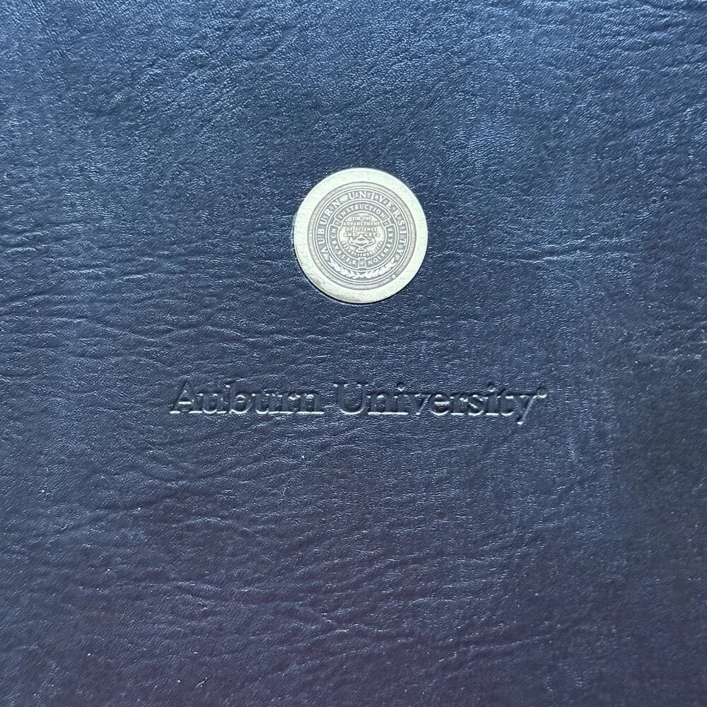 VTG Hazel Auburn University Padfolio Golden Medallion‎ Metallic Corners Embossed
